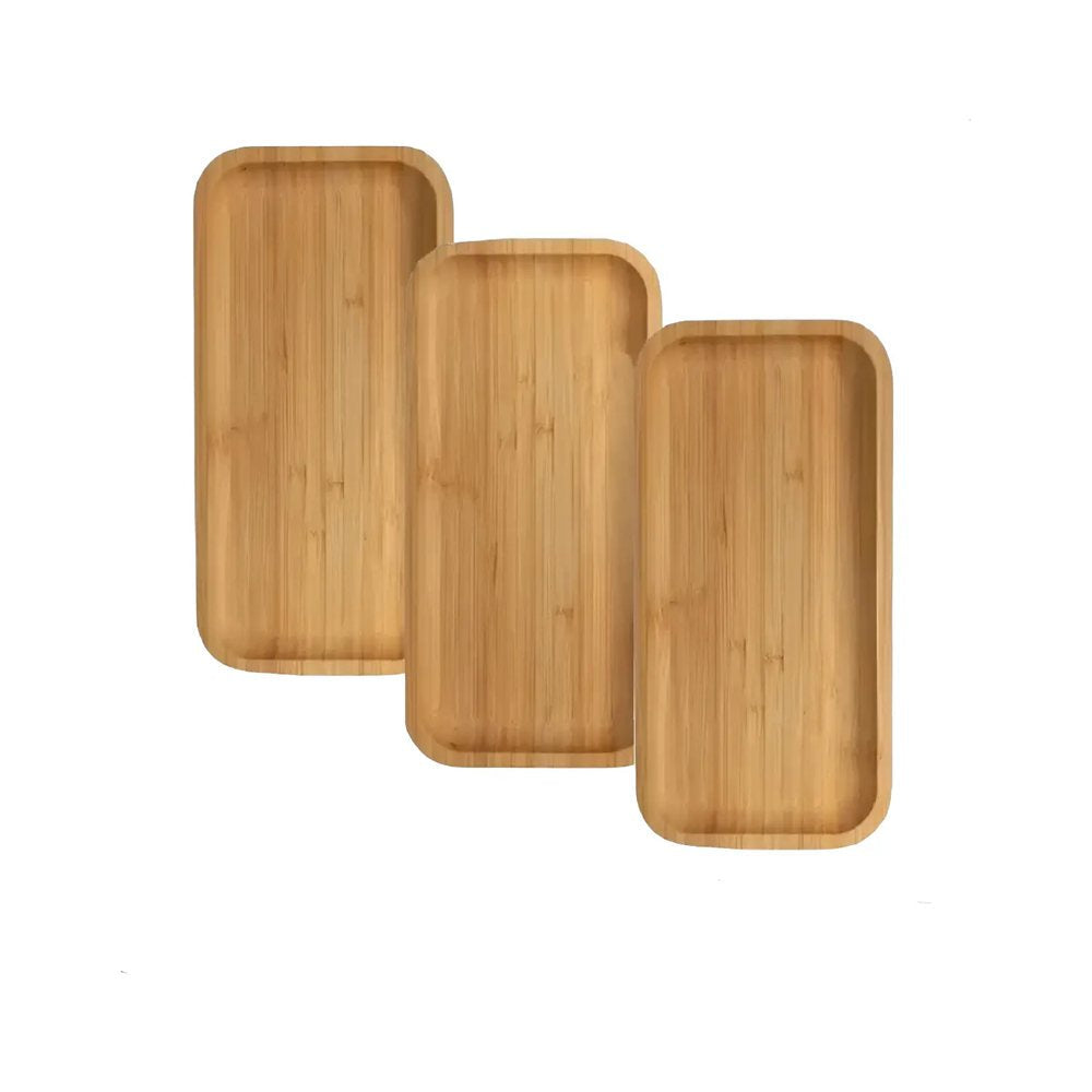 Jogo 3 Bandejas Bambu Lavabo Decorativa 28cm