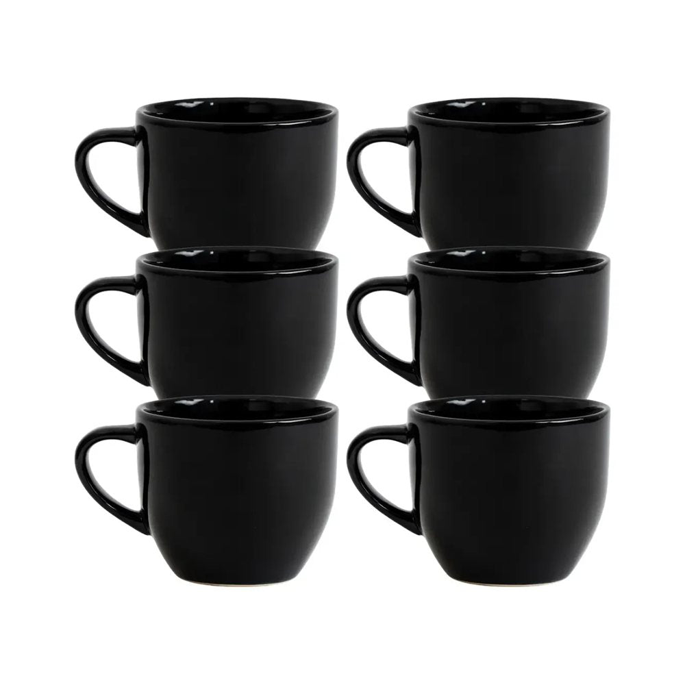 Jogo 6 Xícara Preta 170ml Porcelana Sem Pires