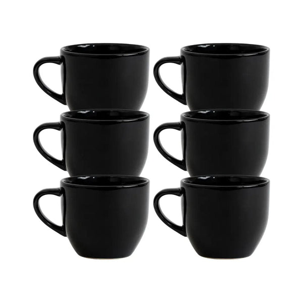 Jogo 6 Xícara Preta 170ml Porcelana Sem Pires